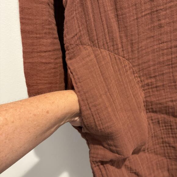 Old Navy Dress Womens Medium Brown Long Sleeve Textured Gauze Tunic Pockets Fall - Picture 5 of 11